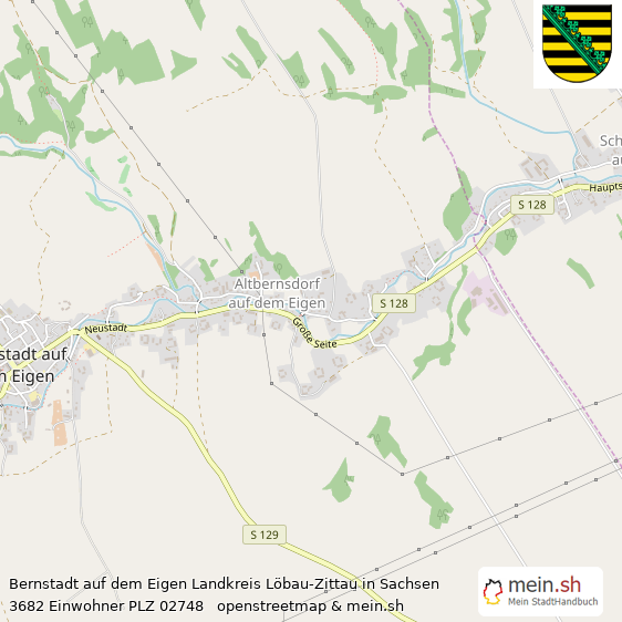 Bernstadt auf dem Eigen Landkreis Löbau-Zittau Lageplan © Openstreetmap Contributors Bernstadt auf dem Eigen Lageplan